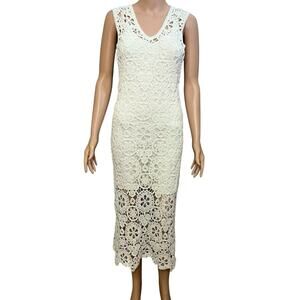 House Of Harlow Crochet Midi Dress XS White Pencil Beachy Vacation Boho Casual